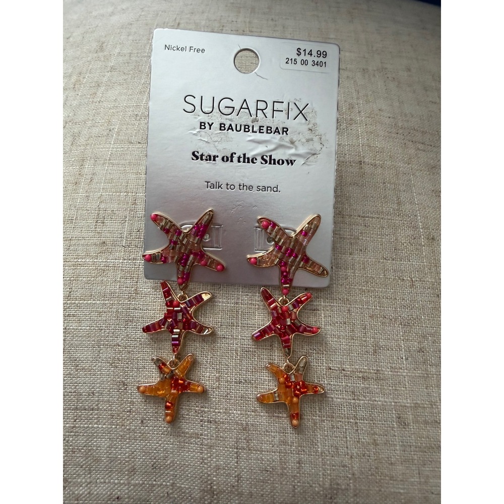 Sugarfix by BaubleBar Star of the Show Beaded Starfish Drop Earrings Pink Orange